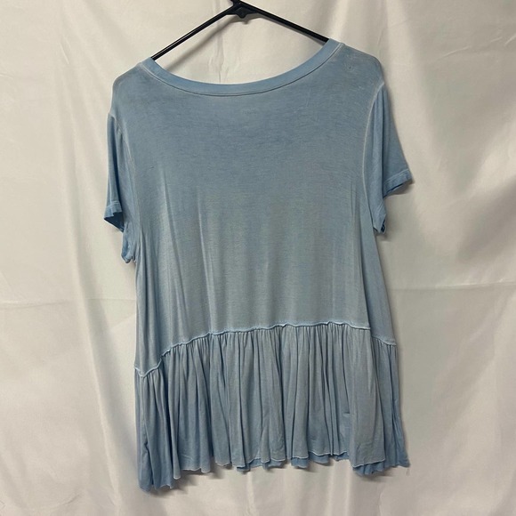 Mossimo Top Blouse Ruffle bottom Round Neck Size L Baby Blue - Picture 2 of 6